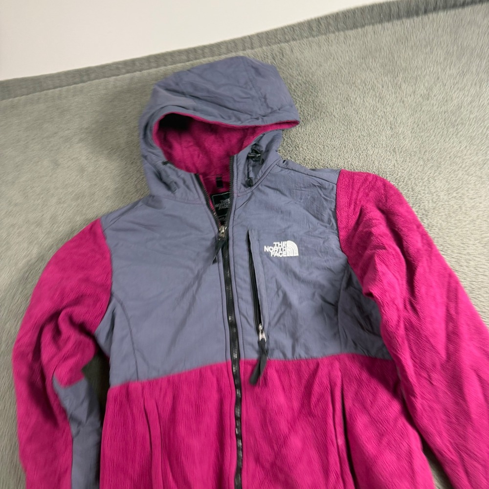 The North Face Denali Hooded Fleece Jacket Pink Grey Womens Medium Full Zip Hood